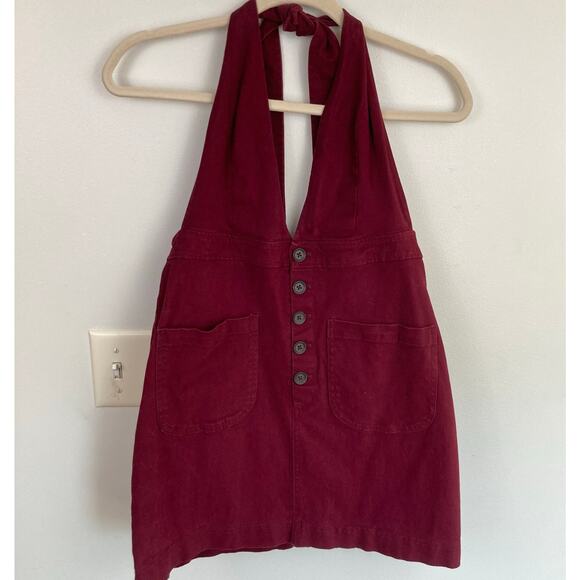Y2K Forever 21 Juniors L Burgundy Halter Jumper Mini Dress Academia Twee Fall - Picture 1 of 13